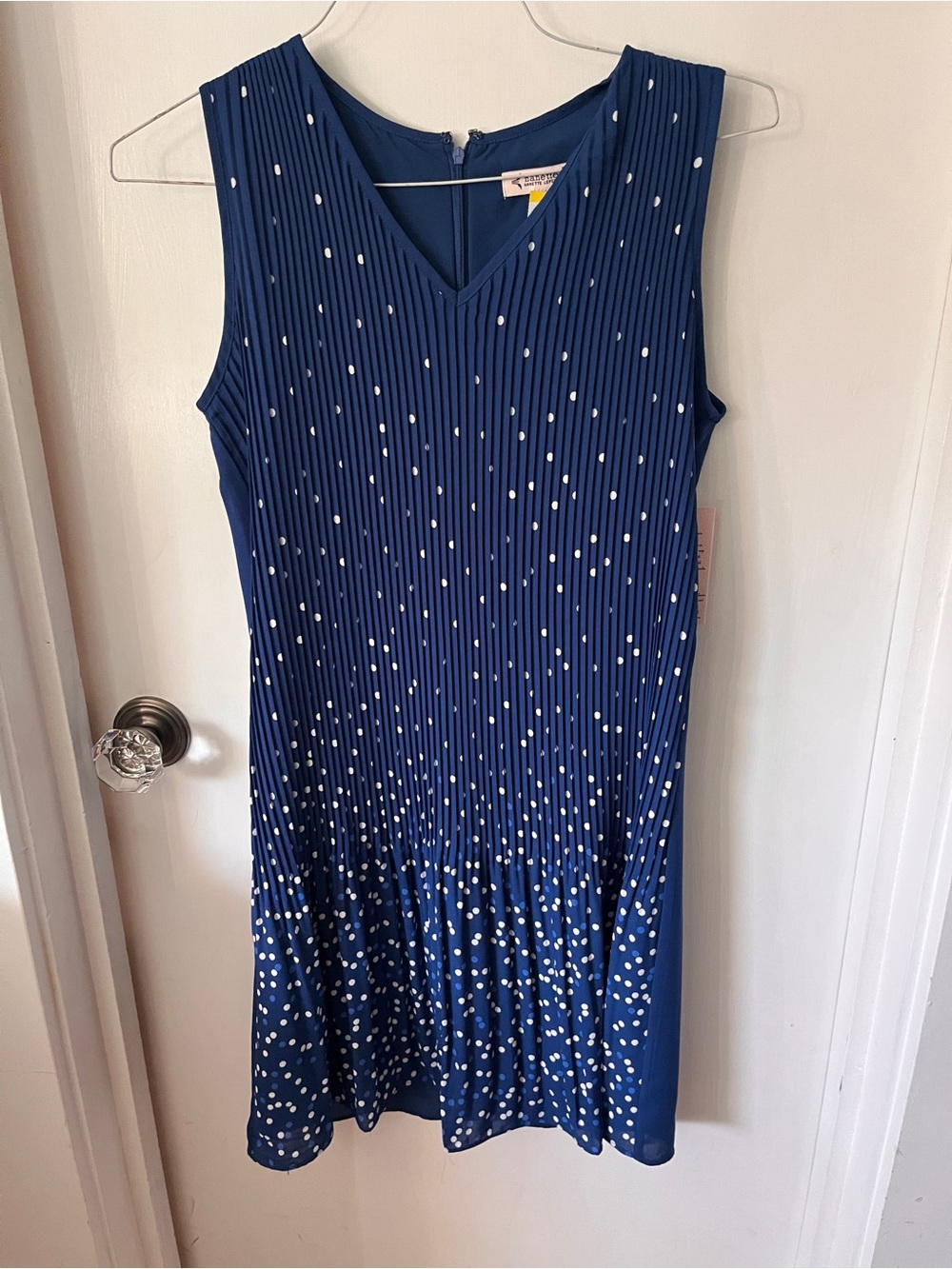 Nanette Lepore Navy Sleeveless V-Neck Polka Dot Midi Dress